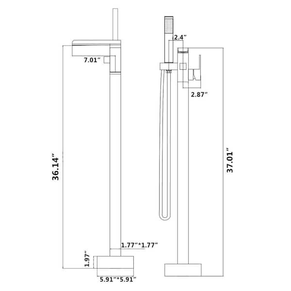 Modern Open Waterfall Single-Handle Freestanding Tub Faucet with Hand Shower Valve Included in Brushed Nickel
