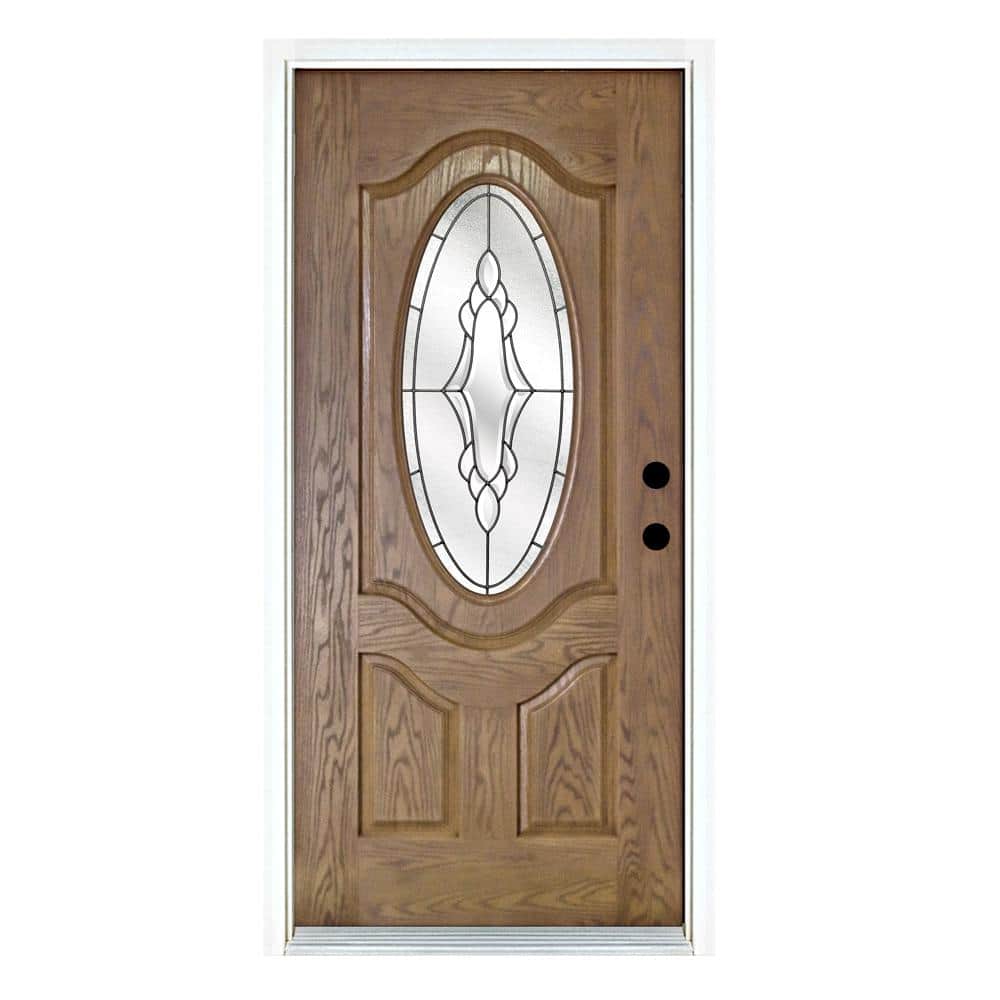 36 in. x 80 in. Andaman Medium Oak Left-Hand Inswing 3/4 Oval Lite Decorative Fiberglass Prehung Front Door price history on PriceWatchPro