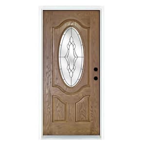 36 in. x 80 in. Andaman Medium Oak Left-Hand Inswing 3/4 Oval Lite Decorative Fiberglass Prehung Front Door
