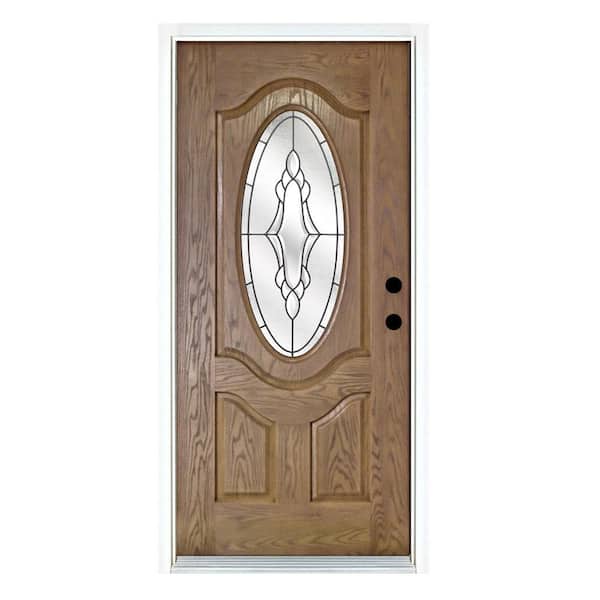 MP Doors 36 in. x 80 in. Andaman Medium Oak Left-Hand Inswing 3/4 Oval Lite Decorative Fiberglass Prehung Front Door
