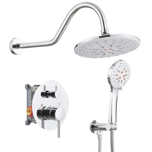 Single Handle 6-Spray Shower Faucet 1.8 GPM with Pressure Balance Valve Wall Mounted Shower System in Polished Chrome