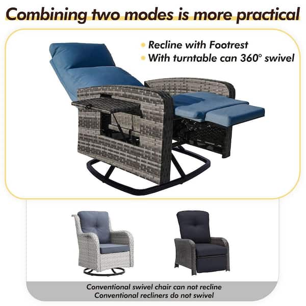 ZZW Rattan Swivel Recliner Chair with Ottoman for Patio, Balcony