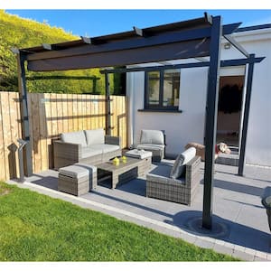 10 ft. x 13 ft. Gray Aluminum Outdoor Retractable Gray Frame Pergola with Sun Shade Canopy Cover