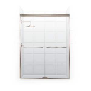 Paragon Series 54 in. x 71 in. Semi-Framed Sliding Shower Door with Radius Curved Towel Bar in Nickel and Clear Glass