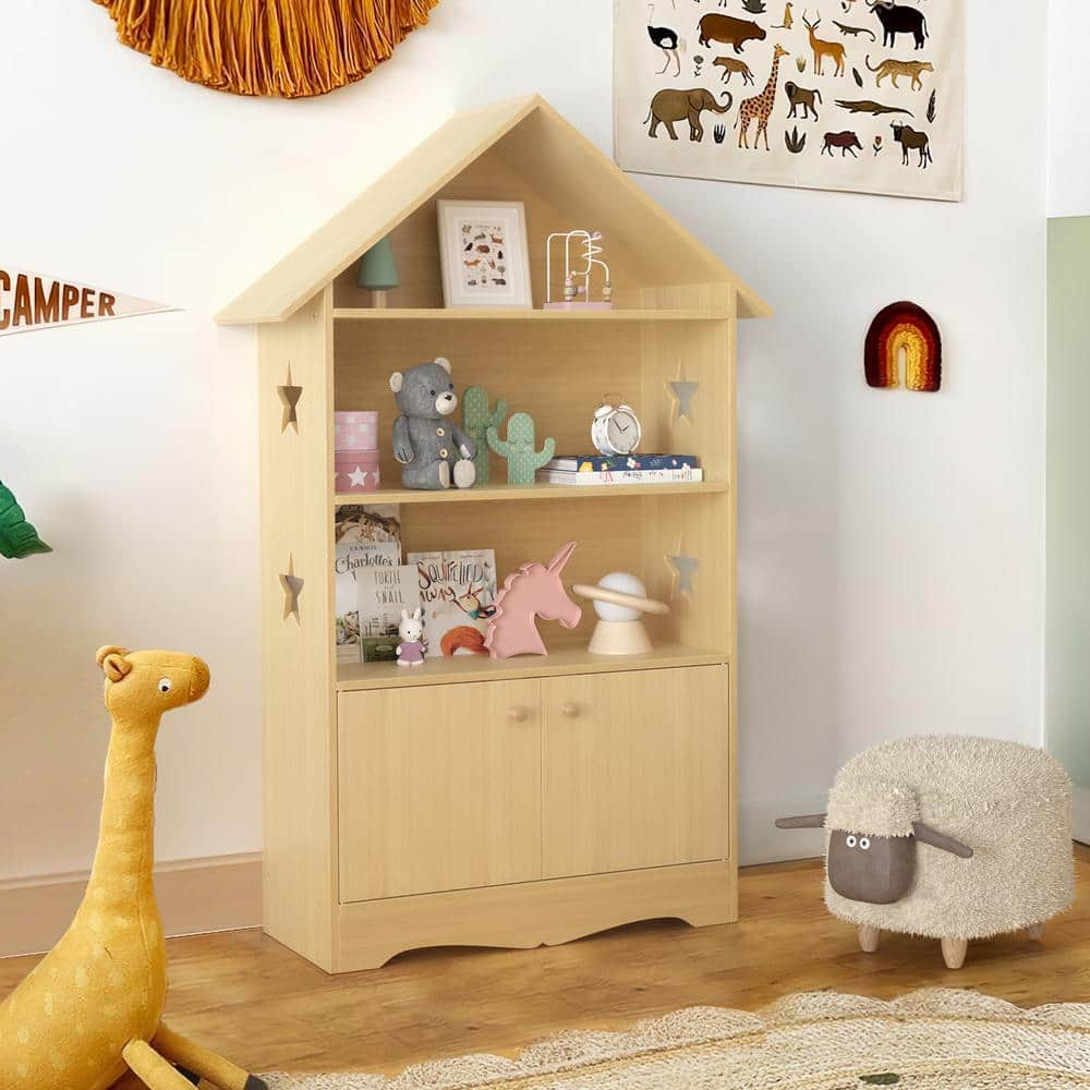 LUE BONA 2-Tier Storage 3-Shelves Natural Color Wooden Kids Bookshelf with  Cubbies and Bookrack for Kids Room or Nursery LB22KS0005-300 - The Home  Depot