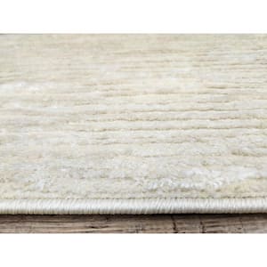 Davide 1228 Transitional Striated Beige 8 ft. x 8 ft. Round Area Rug