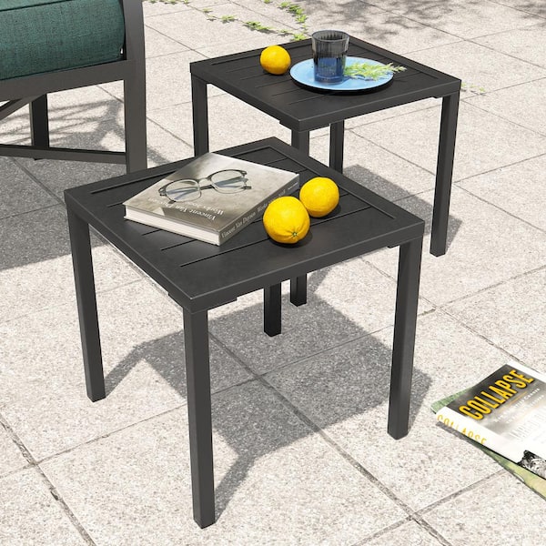 Square Aluminum Outdoor Side Table in Black (Set of 2)