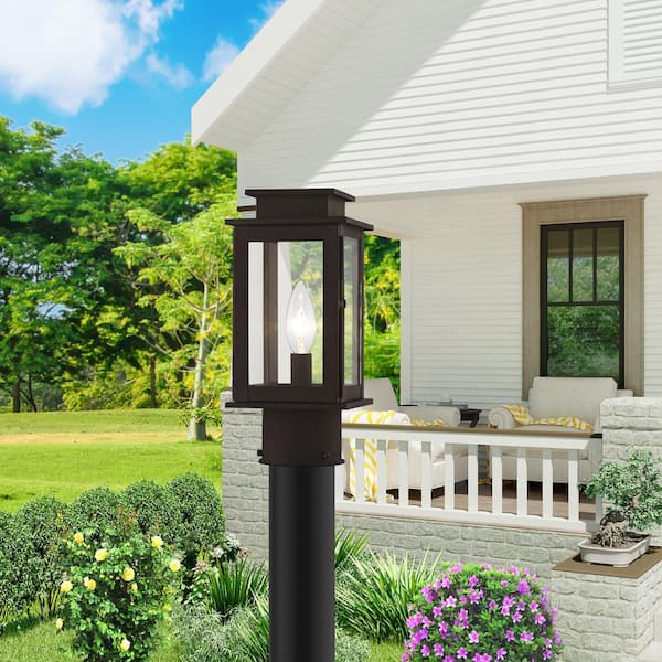 Stickland 10.5 in. 1-Light Bronze Outdoor Cast Brass Hardwired Outdoor Rust Resistant Post Light with No Bulbs Included