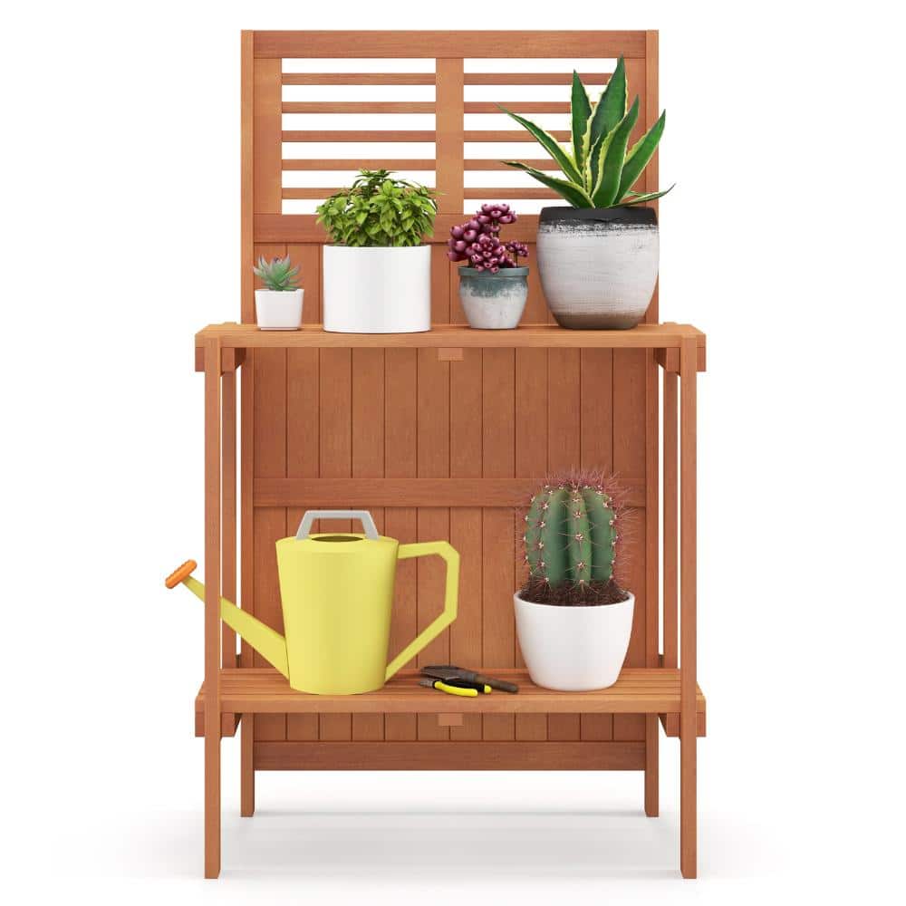 Folding Garden Potting Bench with 2-tier Storage Shelves and Teak Oil Finish for Garden Yard Balcony price history on PriceWatchPro