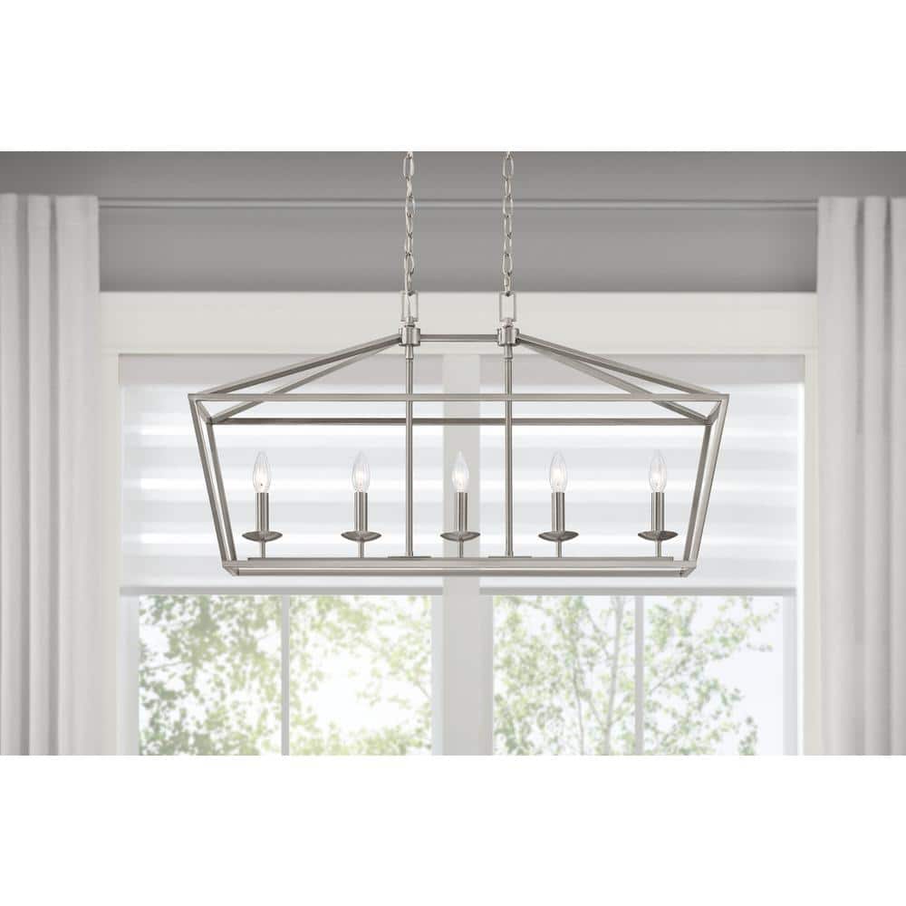 Weyburn 36 in. 5-Light Brushed Nickel Farmhouse Linear Chandelier Light Fixture with Caged Metal Shade price history on PriceWatchPro