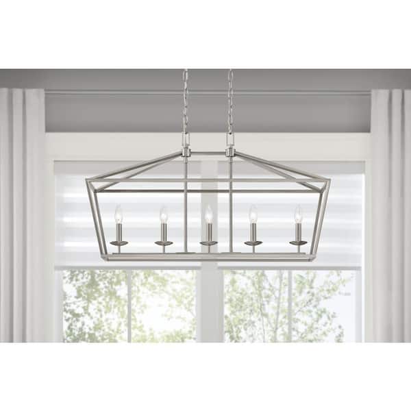 Weyburn 36 in. 5-Light Brushed Nickel Farmhouse Linear Chandelier Light Fixture with Caged Metal Shade