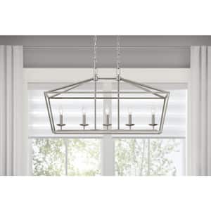 Weyburn 36 in. 5-Light Brushed Nickel Farmhouse Linear Chandelier Light Fixture with Caged Metal Shade