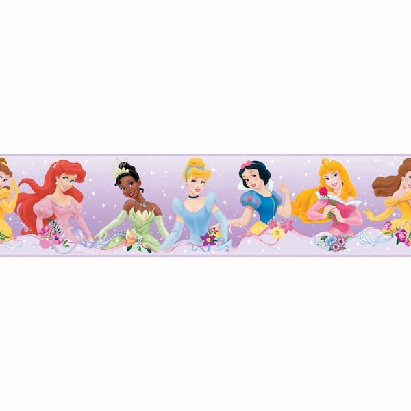 RoomMates 5 in. x 5 in. Disney Princess Yards Dream From The Heart Purple Peel and Stick Border