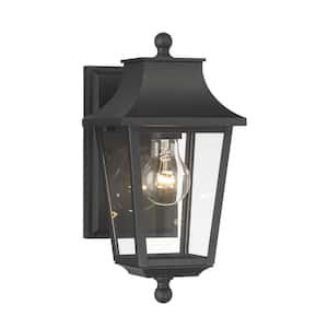 Altimeter 12.75 in. Sand Black Outdoor Hardwired Lantern Wall Sconce with Clear Glass Shades and No Bulb Included