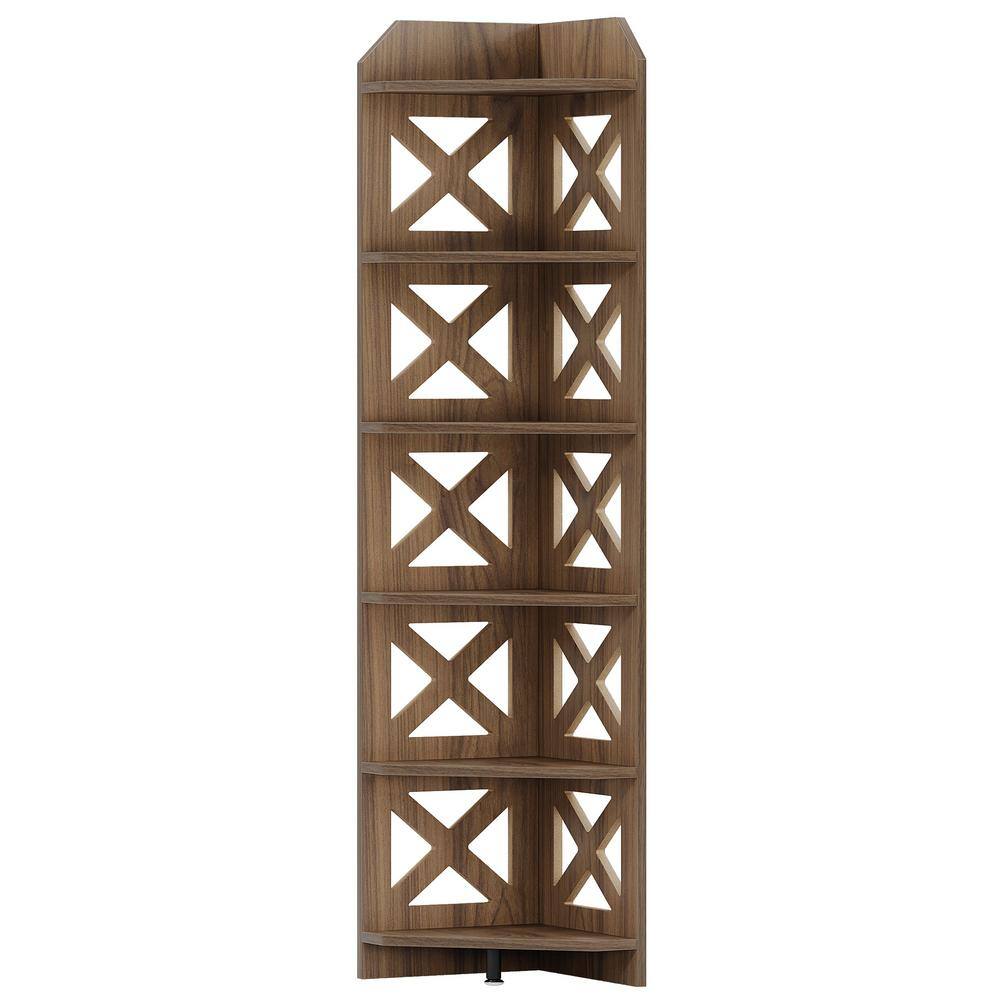 70.87 in. Tall Brown Wood 6-Shelf Corner Bookcase for Home Office