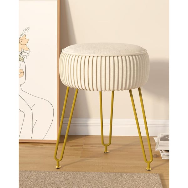 cream dressing table stool Wudkey Cream White Velvet 18 in. Tall Makeup Vanity Stool with Golden Steel Legs for Dressing Table Couch Side Table