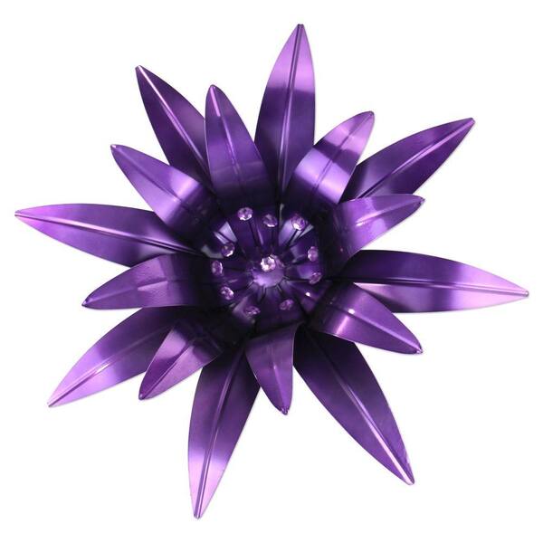 Exhart Purple Metal Flower Wall Decor with Rhinestones