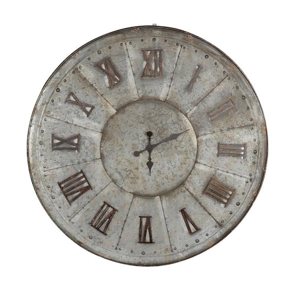 Benjara Vas Bronze and White Analog Tin Vintage Wall Clock