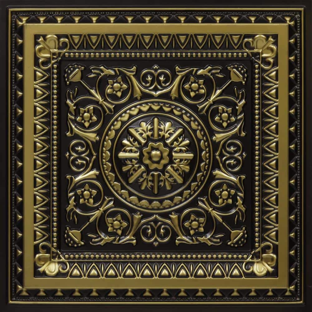 Antique Brass Faux Tin 24" Square Ceiling Tile Set