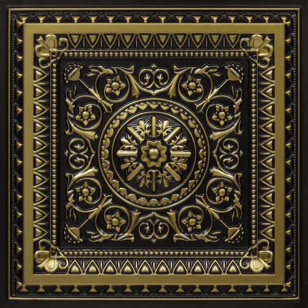 FROM PLAIN TO BEAUTIFUL IN HOURS La Scala Antique Brass 2 ft. x 2 ft. PVC Glue-up or Lay-in Faux Tin Ceiling Tile (200 sq. ft./case)