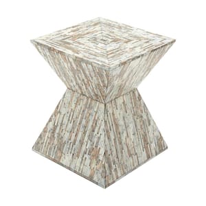 16 in. Gray Handmade Hourglass Shaped Medium Square Wood End Accent Table