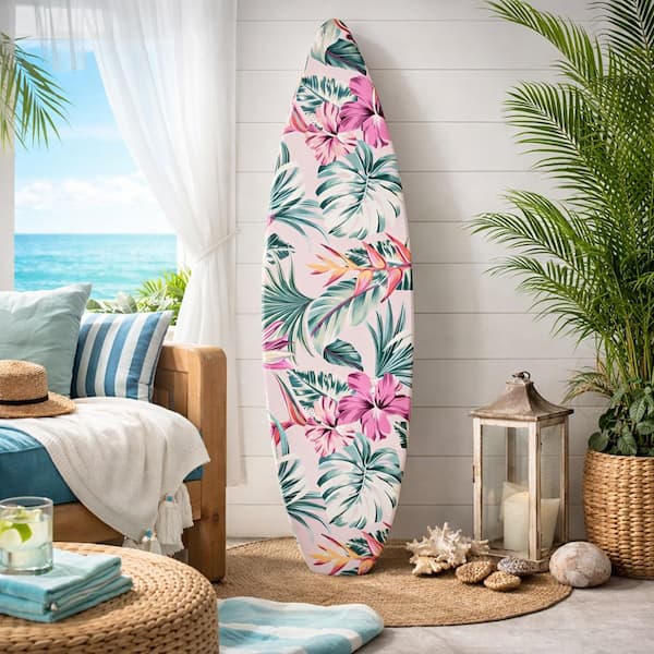  Amuseable Sports Surfboard 海 花柄 American Art Decor Surfboard 15 in. x 59.5 in. Pinks,Greens,White