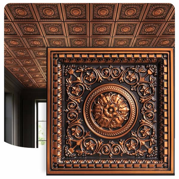 Rhine Valley Antique Copper 2 ft. x 2 ft. PVC Glue-up or Lay-in Faux Tin Ceiling Tile (200 sq. ft./case)