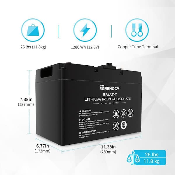FEENCE 12V 100Ah Mini Bluetooth LIFEPO4 Battery, Lithium Battery,100A  BMS,Up to 15000 Cycles, Max.1280Wh Energy with 10 Years Lifetime Low Temp  Cut