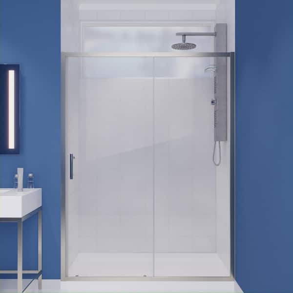 ANZZI Halberd Series 60 in. x 72 in. H Sliding Framed Shower Door in Brushed Nickel with Tsunami Guard Tempered Glass