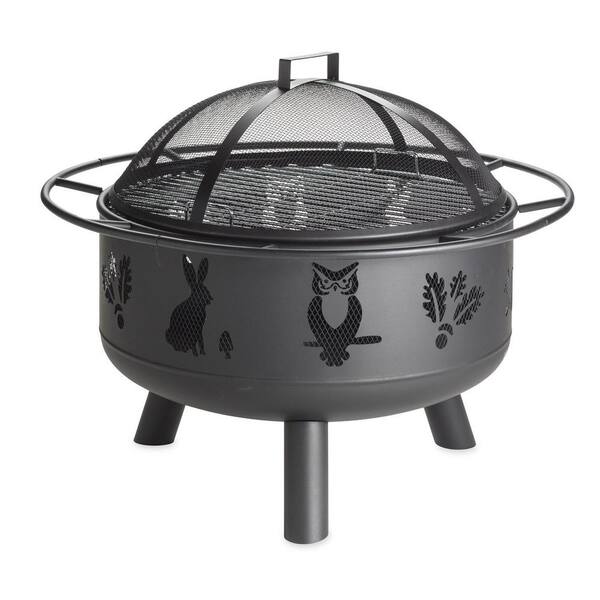 Black Steel Wood Burning Fire Pit, Outdoor Wood Burning Fire Pits Home Depot