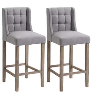41.75 in. Grey Low Back Metal Foot Rest Bar Height Bar Stool with Tufted Upholstered Pub Seat (Set of 2)