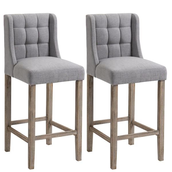 HOMCOM 41.75 in. Grey Low Back Metal Foot Rest Bar Height Bar Stool with Tufted Upholstered Pub Seat (Set of 2)