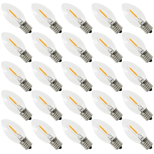 BIBIVIS 0. 6W Warm White 2700K C9 Candelabra Shatterproo Clear Glass LED Night Light Bulb, E17 Intermediate Base (25-Pack)