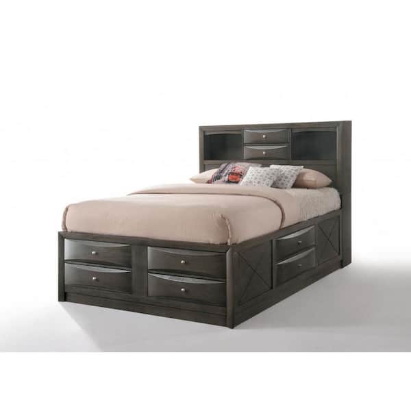 HomeRoots Amelia Gray Oak Wood Frame Queen Platform Bed with Drawers and Storage