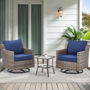 Nyajiah 3-Piece Wicker Patio Conversation Set with Blue Cushions