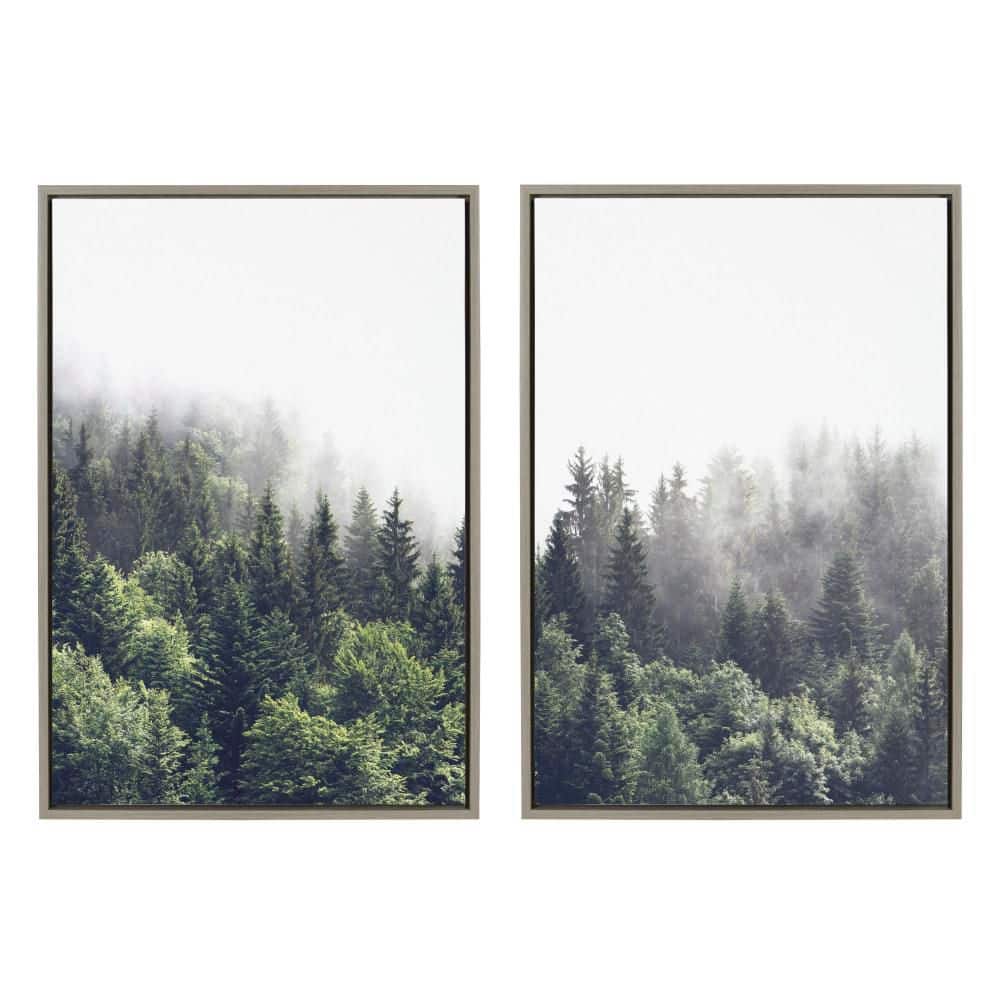 Sylvie Foggy Day Green Forest Landscape Canvas Set