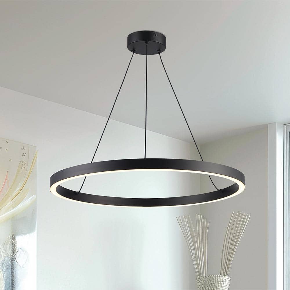 『Everlasting 』 #everlasting Hampton Bay 24 in. Kestle 1-Light Black Integrated LED Pendant