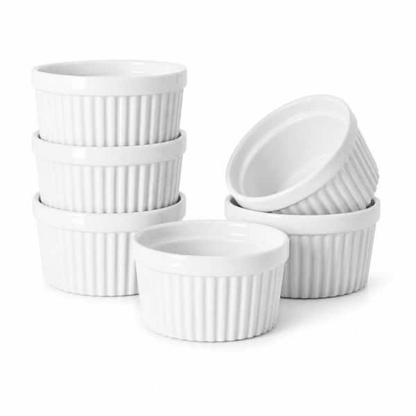 4 oz. Porcelain Ramekins and Custard Cups for Creme Brulee, Souffle, Baking, and Dipping Sauce Dish, White (6-Pack)