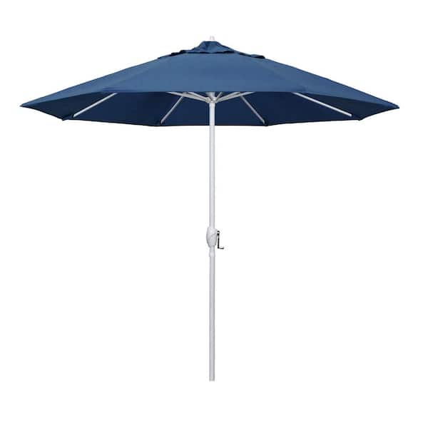 California Umbrella 9 ft. Matted White Aluminum Market Patio Umbrella Auto Tilt in Regatta Sunbrella
