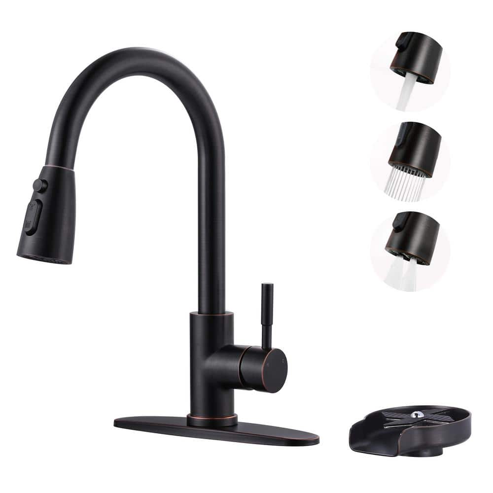 Oil Rubbed Bronze Pull Down Kitchen Faucet with Glass Rinser