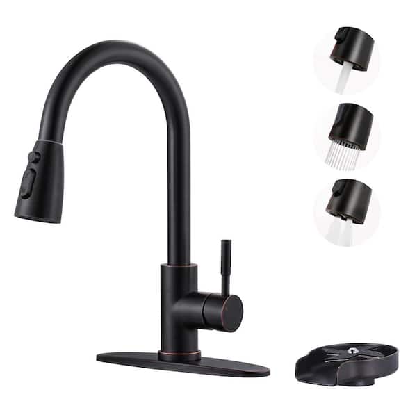 WOWOW Single Handle Pull Down Sprayer Kitchen Faucet with Glass Rinser, Kitchen Faucet with Cup Rinser in Oil Rubbed Bronze