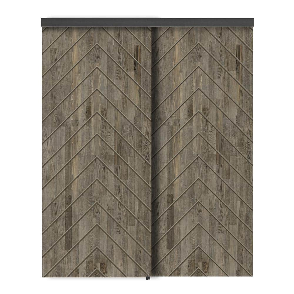 CALHOME 48 in. x 80 in. Hollow Core Weather Gray Stained Pine Wood ...