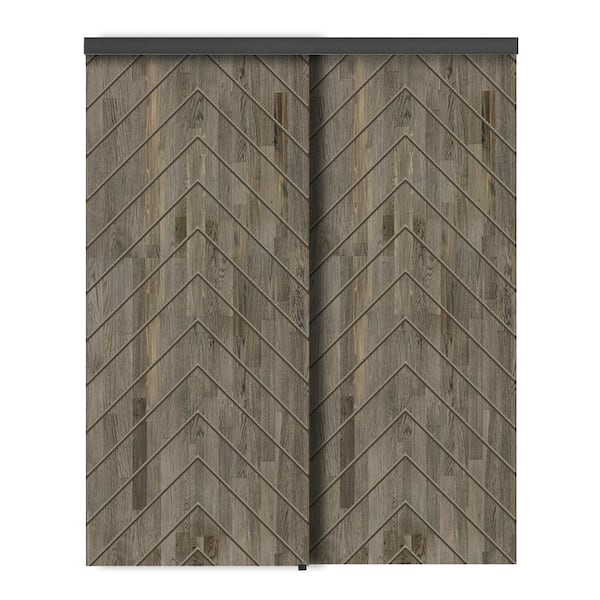 CALHOME 60 in. x 80 in. Hollow Core Weather Gray Stained Pine Wood Interior Double Sliding Closet Doors