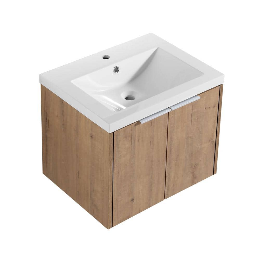 23-5/8 in. W x 18-1/8 in. D x 19-5/16 in. H Bath Vanity in Imitative Oak with White Resin Top -  FORCLOVER, QNM-0624-IMO