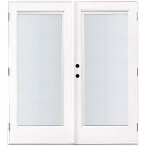 72 in. x 80 in. Fiberglass Smooth White Right-Hand Outswing Hinged Patio Door with Built in Blinds