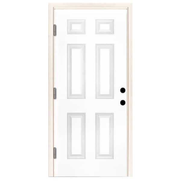 Steves & Sons Reliant 36 in. x 80 in. 6-Panel Right-Hand Outswing White Primed Fiberglass Prehung Front Door with 4-9/16 in. Jamb Size