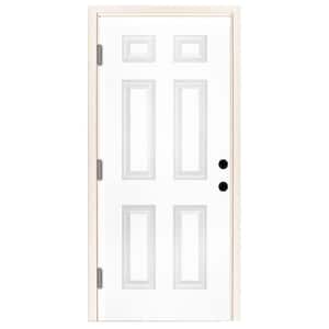 30 in. x 80 in. Element Series 6-Panel White Primed Steel Prehung Front Door Right-Hand Outswing with 6-9/16 in. Frame