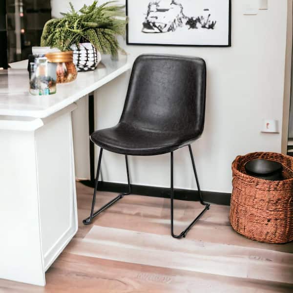 HomeRoots Black Upholstered Faux Leather Side Chair (Set Of 2)
