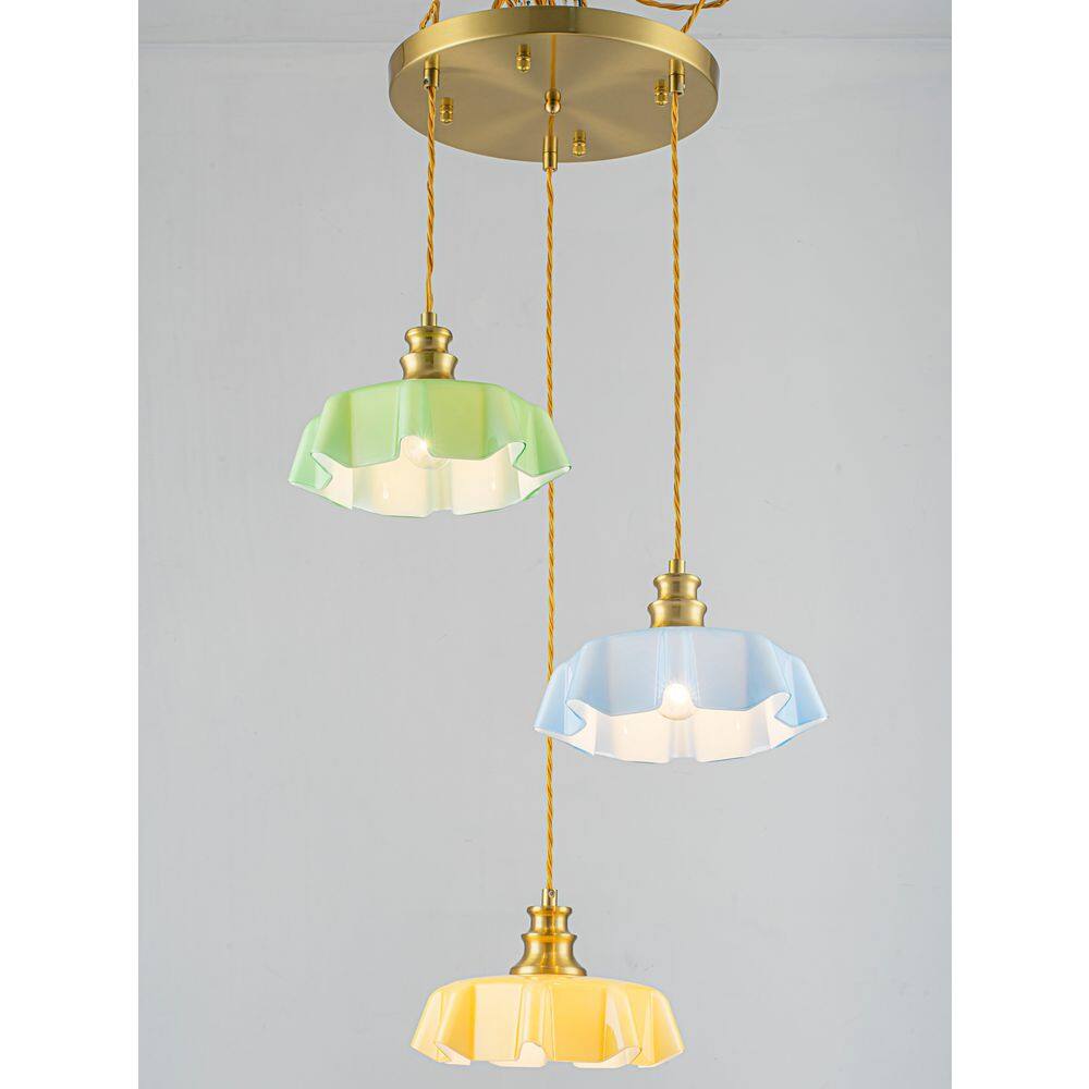 17.7 in. 3-Light Gold Pendant Light Chandelier with Petal Glass Shades for Kitchen, Dining, Bedroom price history on PriceWatchPro