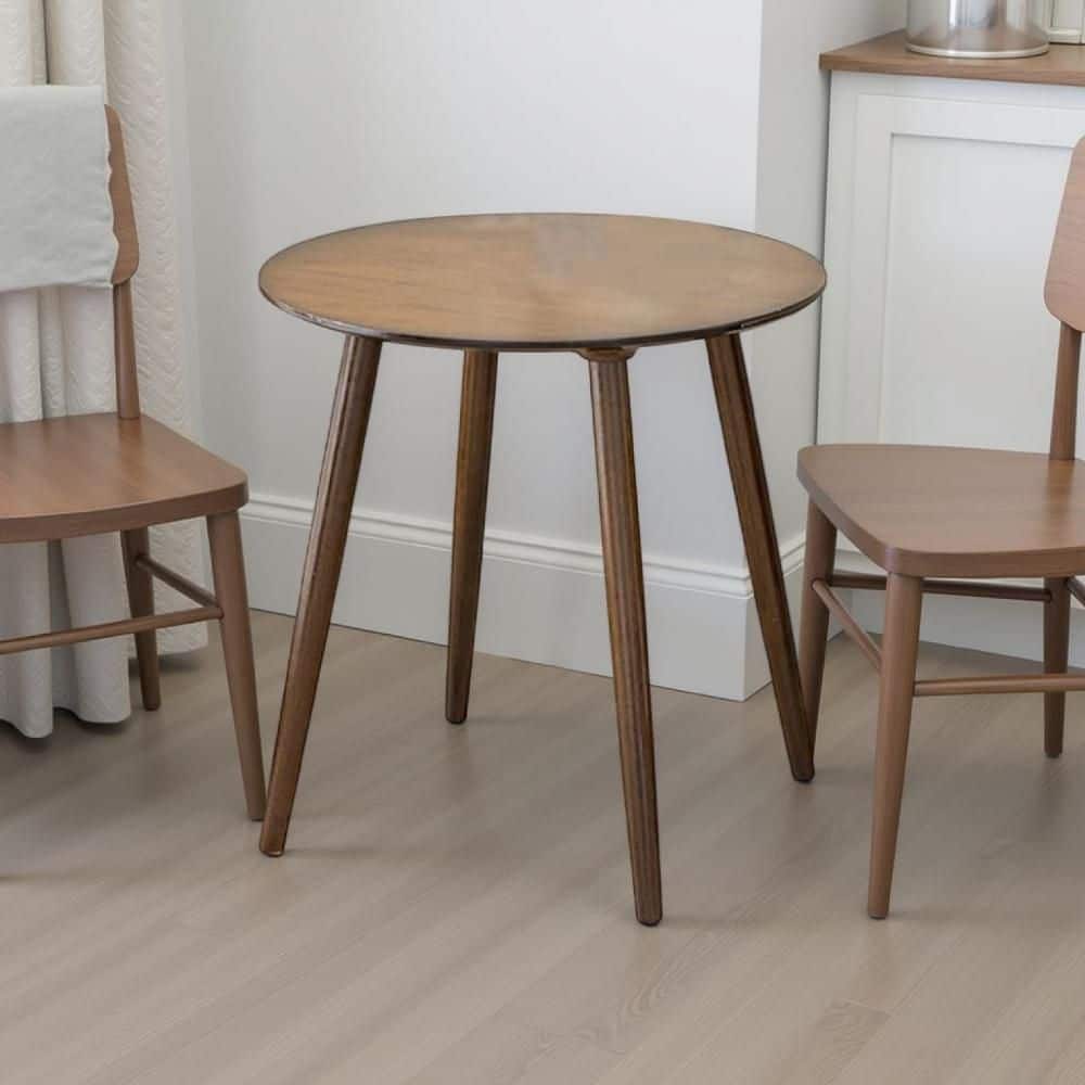 Ary 23.5 in. Walnut Brown Round Wood Side End Table with Angled Legs